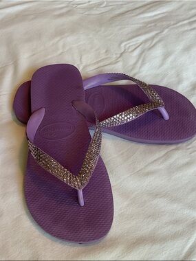 Havaianas Purple Crystal-Embellished Flip Flops Size 39-40